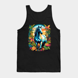 Horse in surreal fantasy forest sunset retro poster design Tank Top